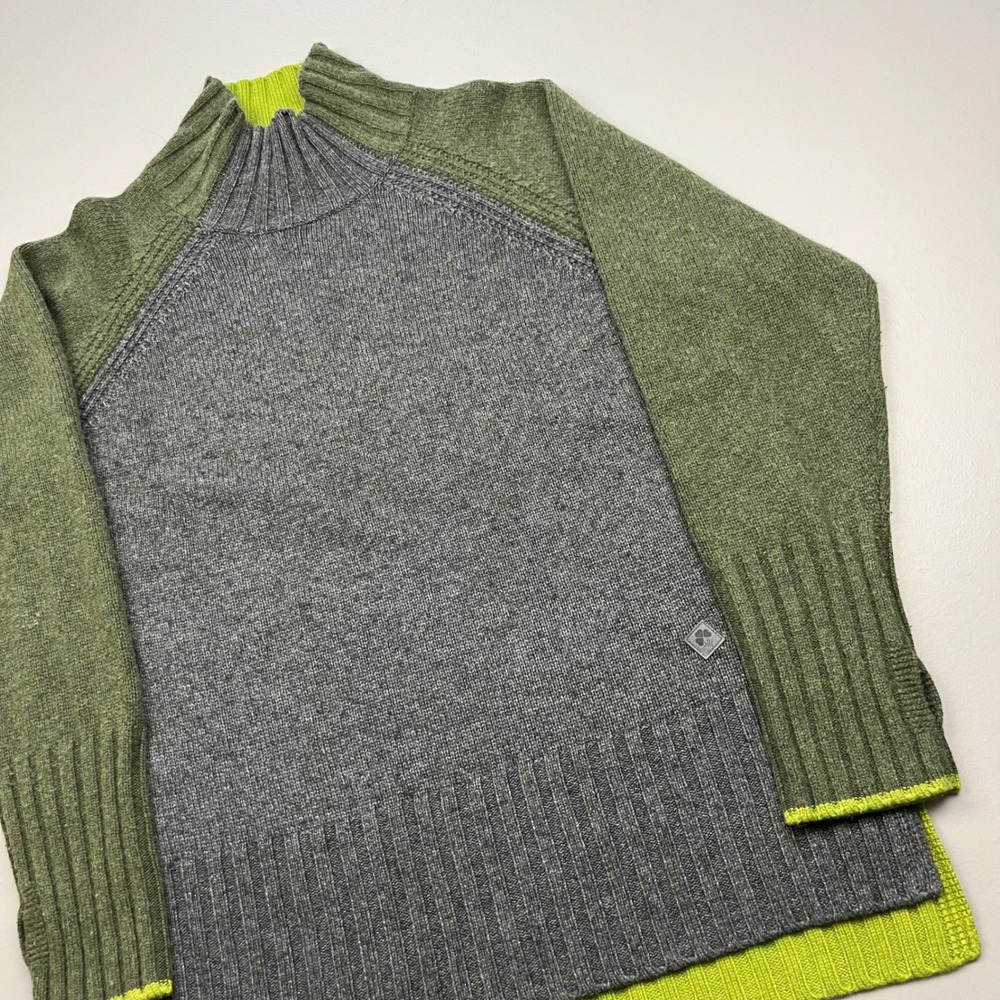 Krimson Klover Sweater Womens L Grey Green Colorblock Merino Alpaca Blend 100051